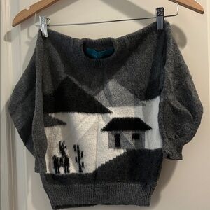 Grupo Esmeralda 100%Alpaca Kid Gray Scenic Knit Crewneck pullover Sweater size L